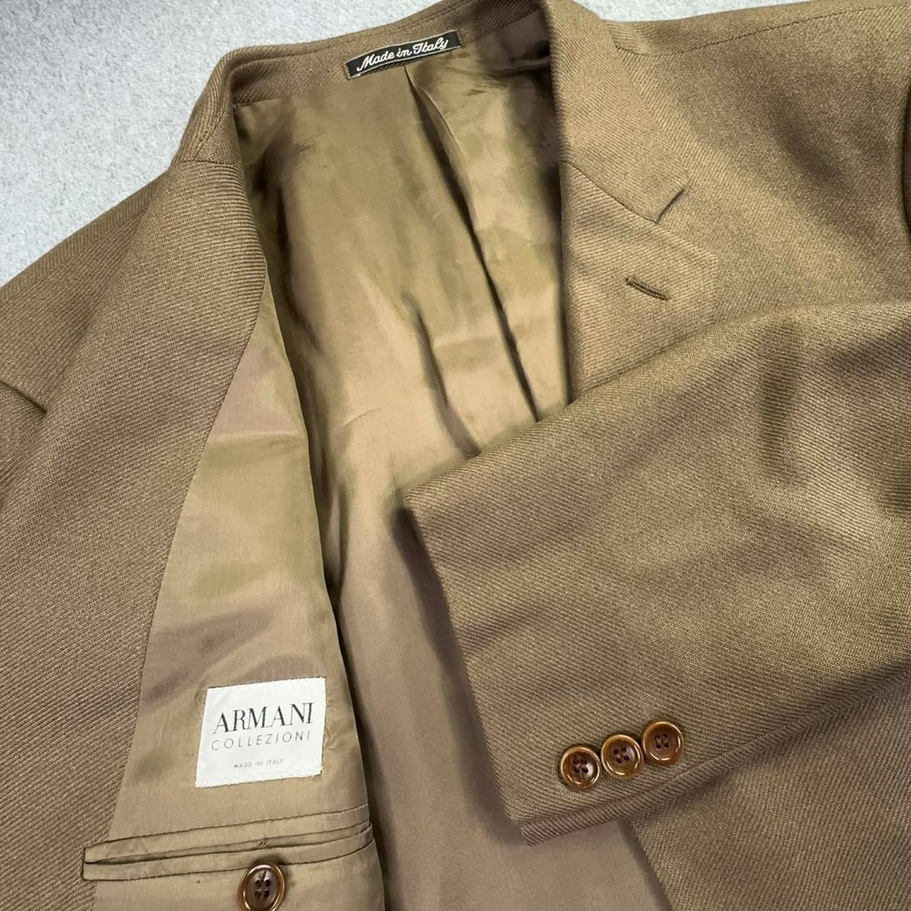Armani Collezioni Silk Cashmere Blazer Men's Size 42R Made In Italy Tan Luxury